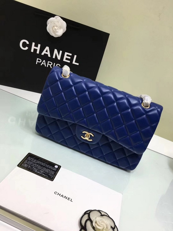 CL 1112 Blue Large Size 30cm Lambskin Leather Flap Bag With Gold/Silver Hardware