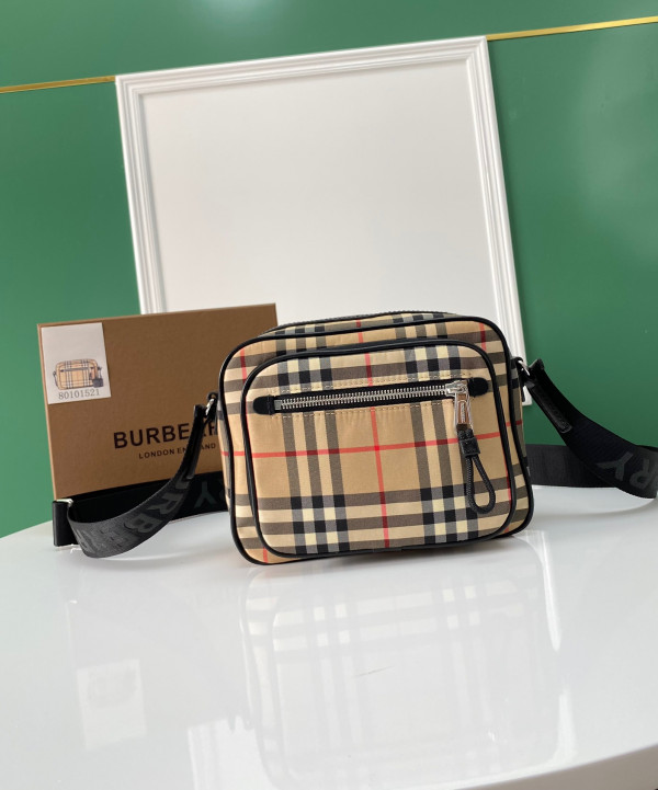 B**rry vintage check and leather crossbody bag