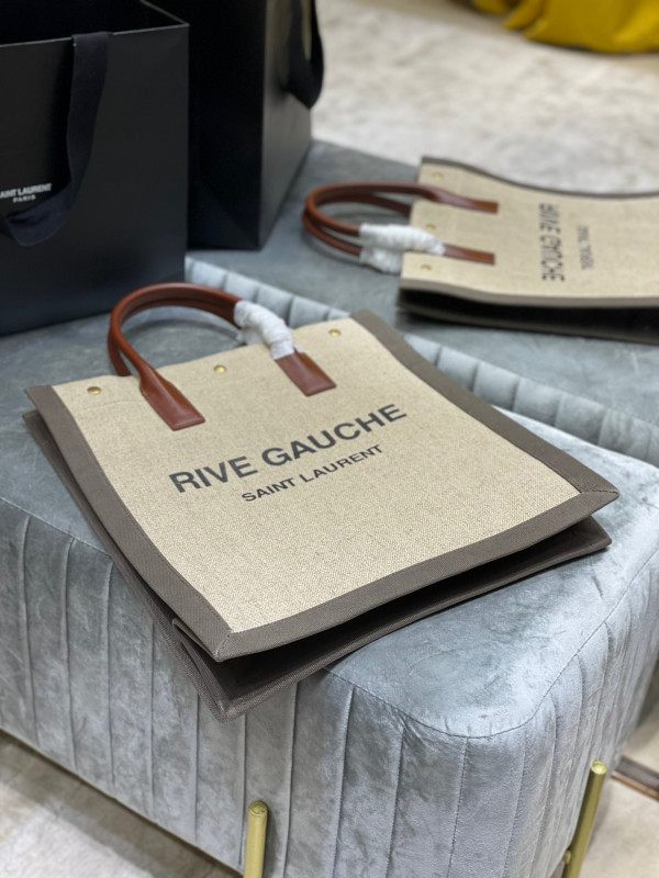 YSL RIVE GAUCHE N/S SHOPPING BAG IN LINEN AND COTTON