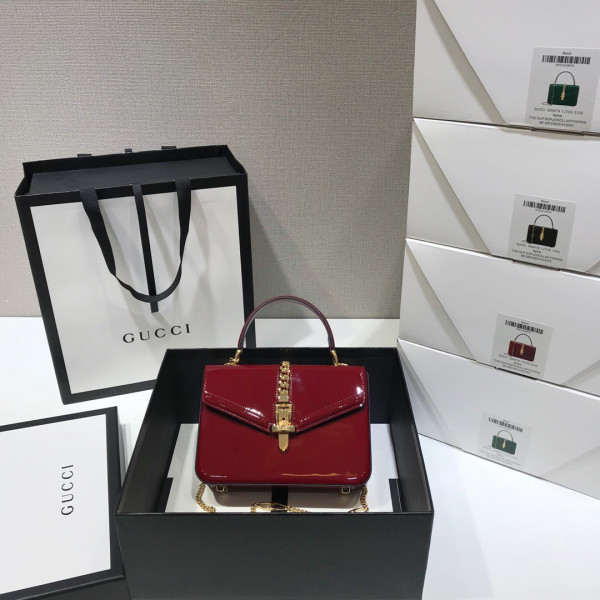 G*u*i sylvie 1969 patent leather mini top handle bag