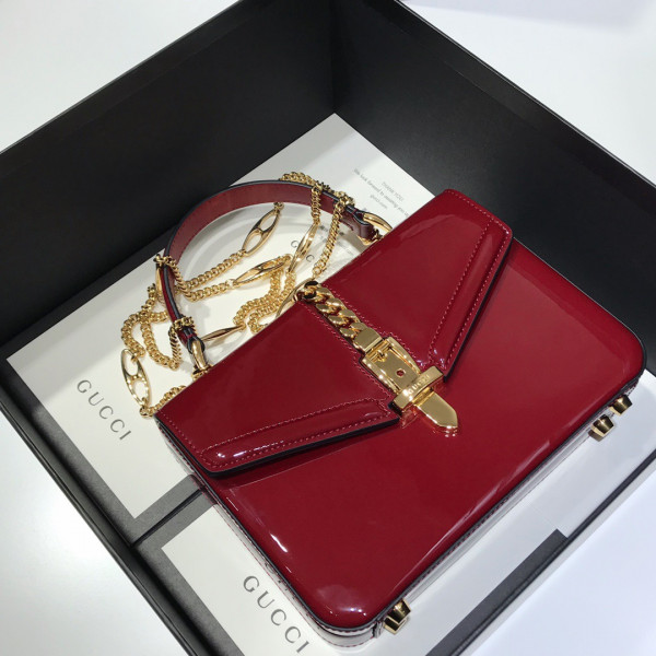 G*u*i sylvie 1969 patent leather mini top handle bag