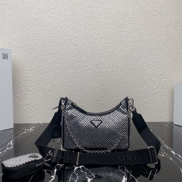 Pra*a re-edition 2005 satin bag with crystals
