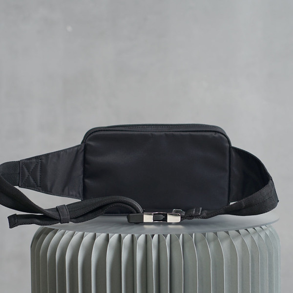 Pra*a navy re-nylon and saffiano leather shoulder bag