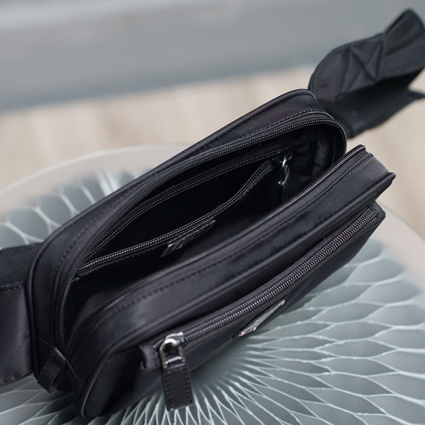 Pra*a navy re-nylon and saffiano leather shoulder bag