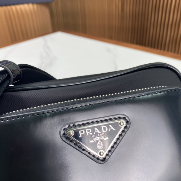 Pra*a re-nylon and brushed leather shoulder bag
