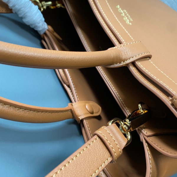 Pra*a buckle leather handbag with double belt-35*25*14cm