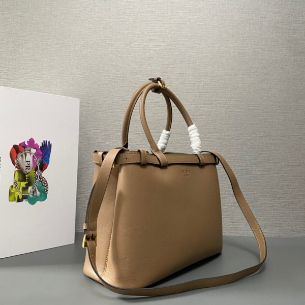 Pra*a buckle leather handbag with double belt-35*25*14cm