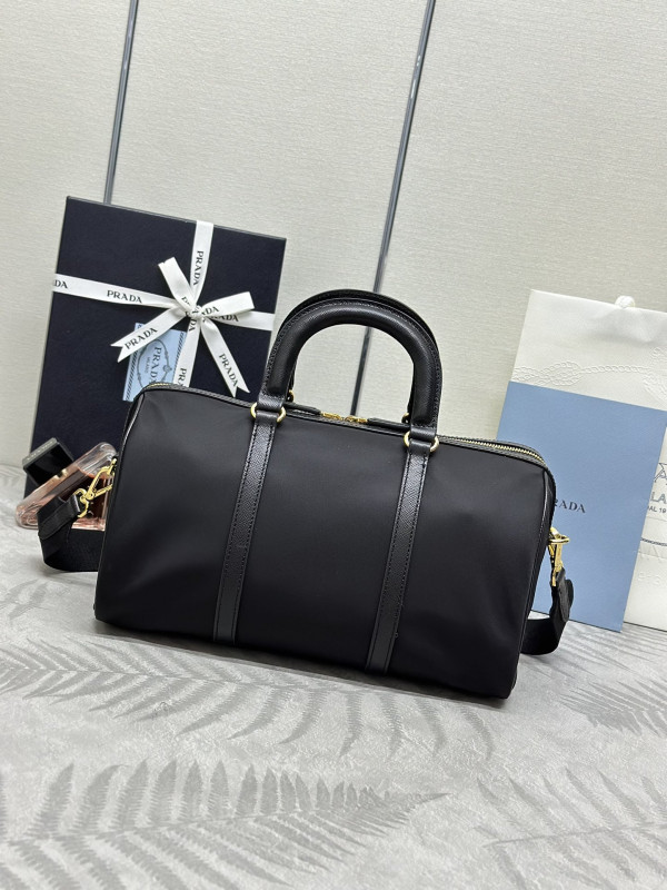 Pra*a re-nylon and saffiano leather top-handle bag