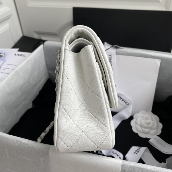 CL A01112 White Large 25.5 Calfskin Leather Flap Bag