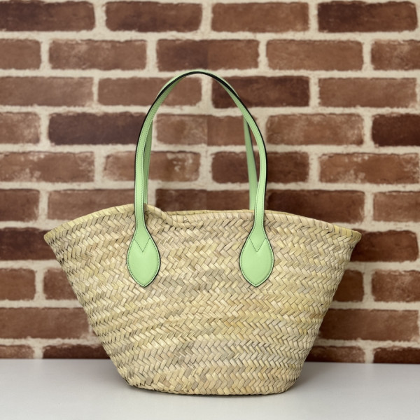 G*u*i small straw tote with G*u*i logo