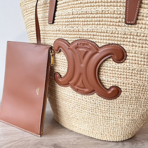 medium S*pple ce**e classic panier in raffia and calfskin